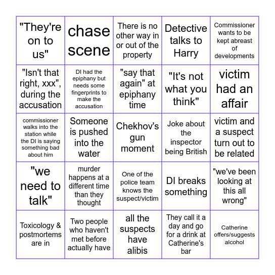 Death In Paradise Bingo Card