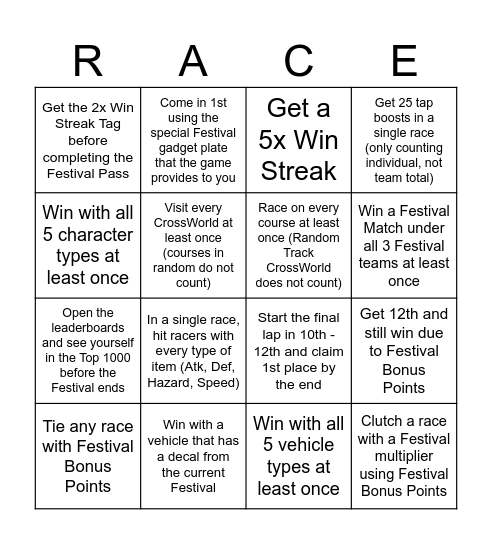 CrossWorlds Festival Bingo (Going for Top 1000, 100, or 10) Bingo Card
