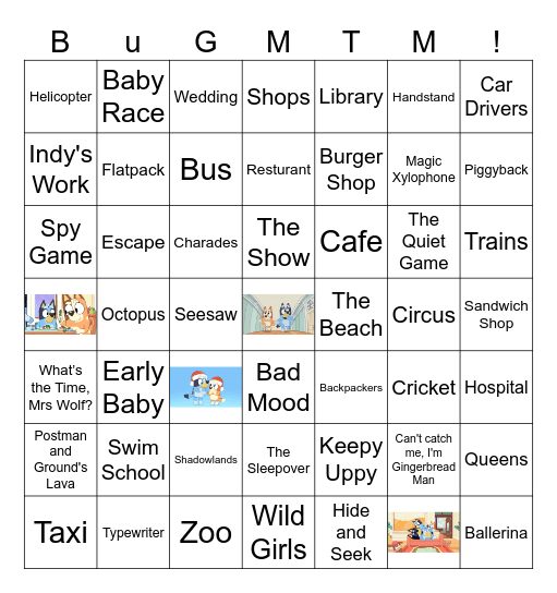 Ultimate Bluey Games Bingo Card