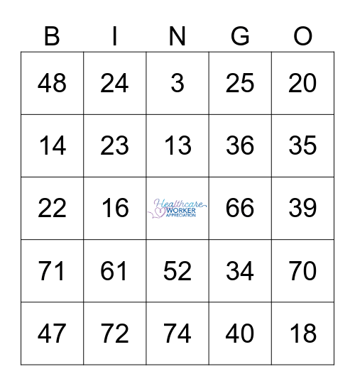 Healthcare Worker Appreciation Bingo Card