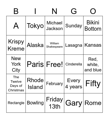 Trivia Bingo Card