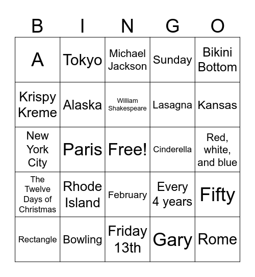 Trivia Bingo Card
