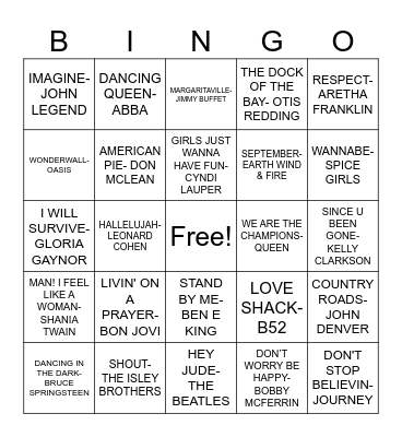 FIDDLER'S SING A LONG Bingo Card