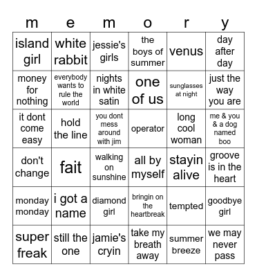memory Bingo Card