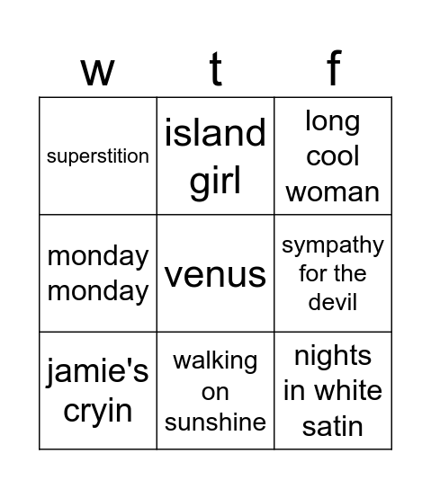 quick bite Bingo Card