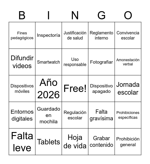 Bingo convivencia escolar Bingo Card