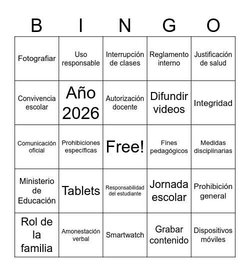 Bingo convivencia escolar Bingo Card