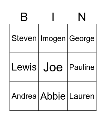 Test Bingo Card