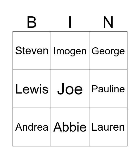Test Bingo Card