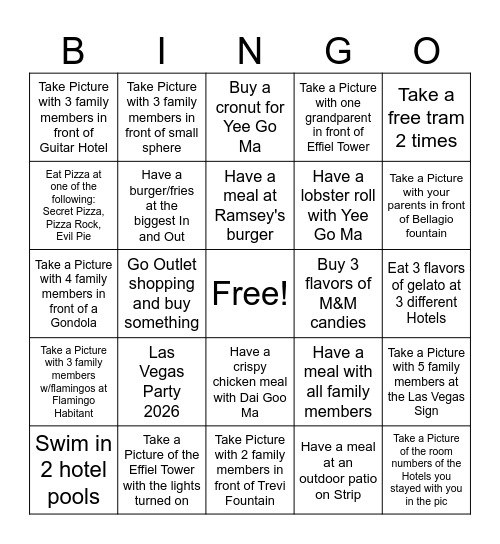 Las Vegas 2026 Bingo Card