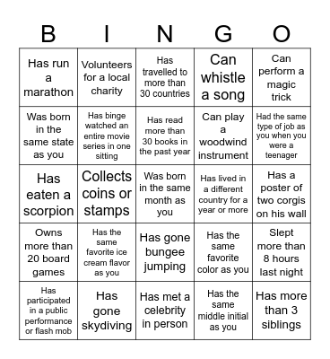 Find someone who! Bingo Card