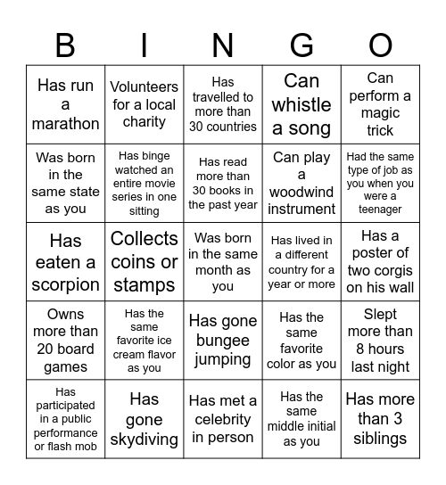 Find someone who! Bingo Card
