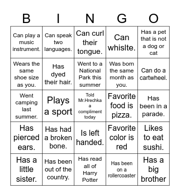 Icebreaker Bingo Card