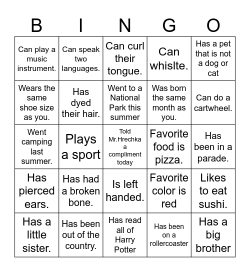 Icebreaker Bingo Card