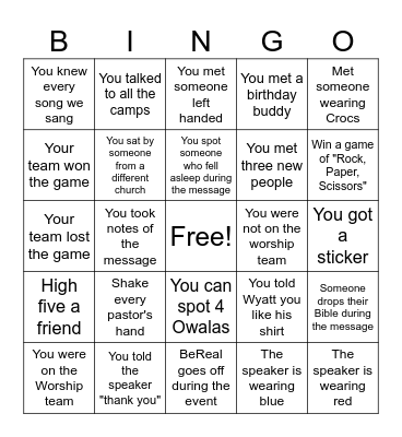 Pack The House Bingo Card