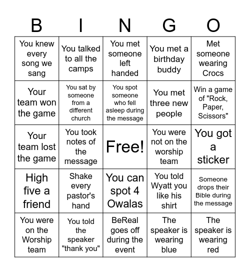 Pack The House Bingo Card