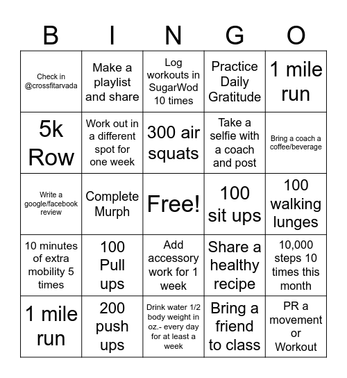 CrossFit Arvada Bingo Card