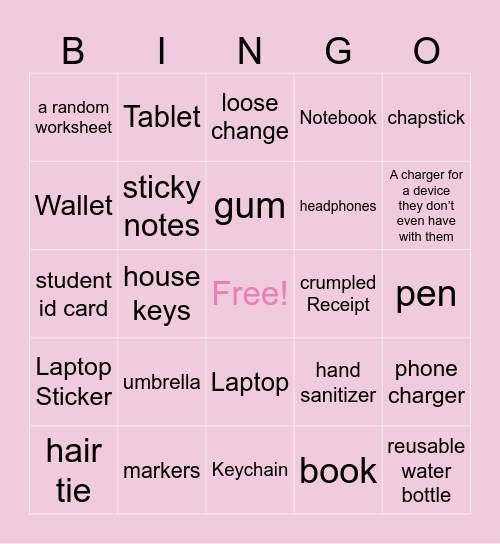 What's in your bag? Bingo Card