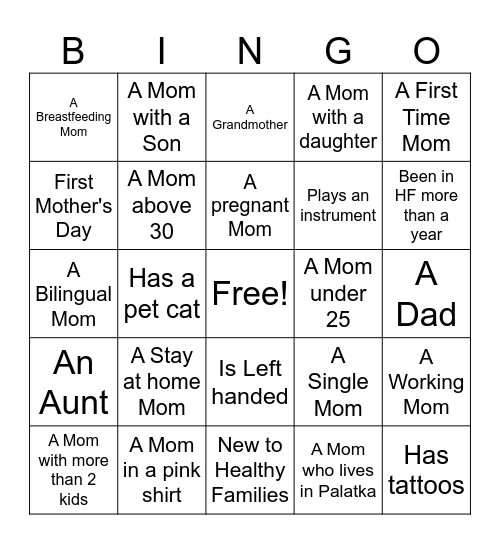 Find a Friend Bingo Card