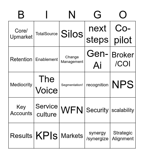 Town Hall Bingo Card