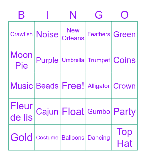Mardi Gras Bingo Card