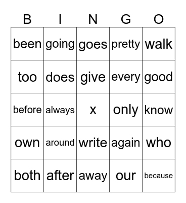 Heart Words 20-24 Bingo Card