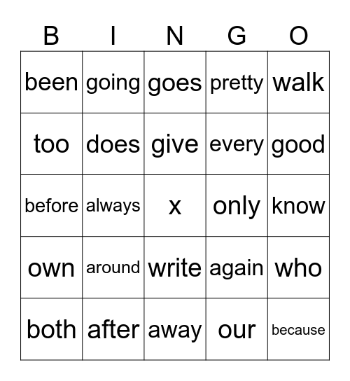 Heart Words 20-24 Bingo Card