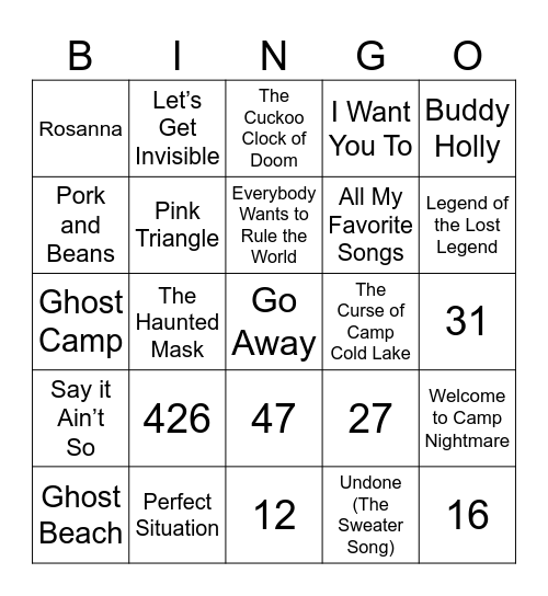 Halfway to Halloween/Weezer Bingo Card