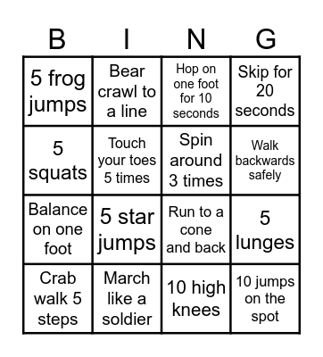 Active Buddies Bingo Card