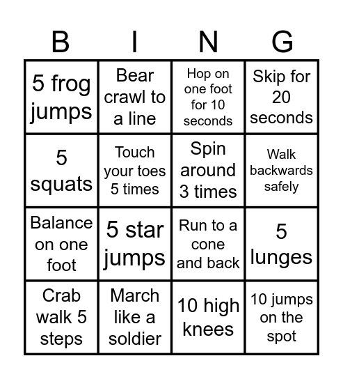 Active Buddies Bingo Card