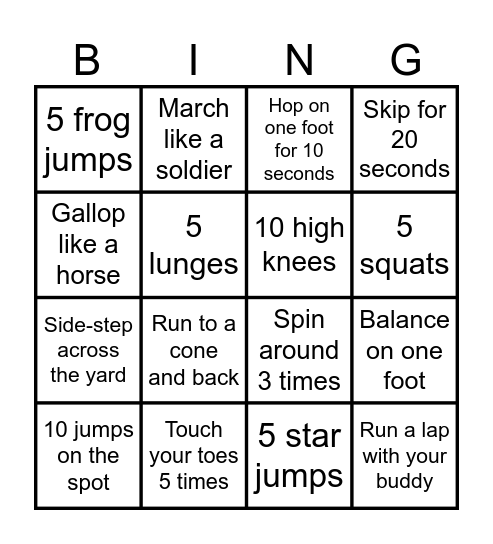 Active Buddies Bingo Card