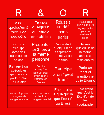 Après-Gala Rouge et Or Bingo Card