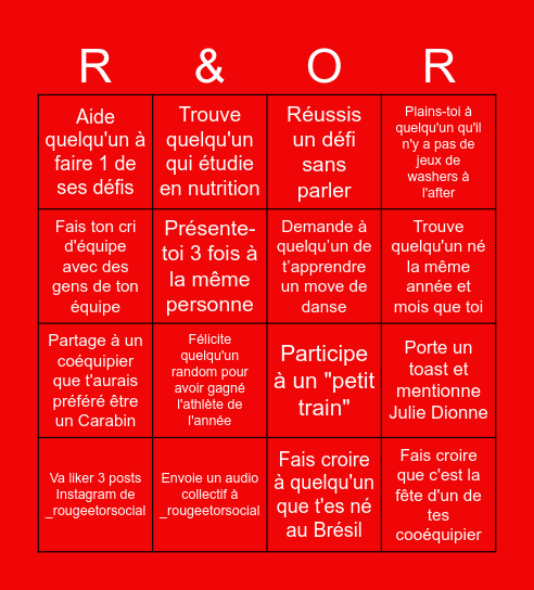 Après-Gala Rouge et Or Bingo Card