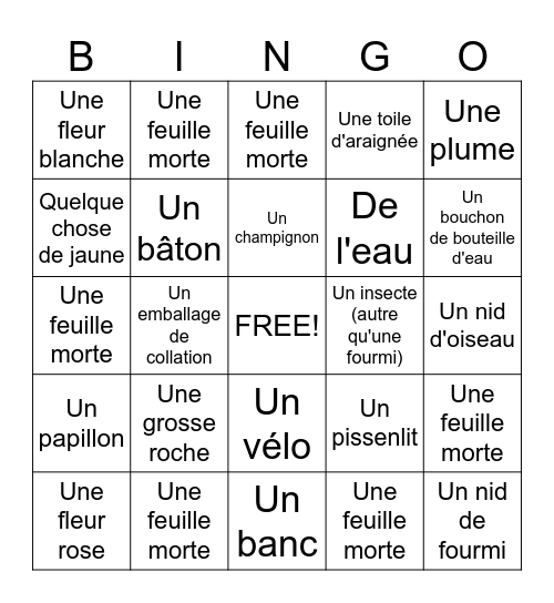Bingo Nature Bingo Card