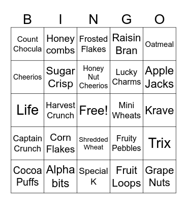 Cereal Bingo Card
