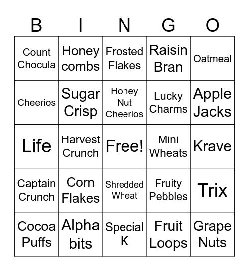 Cereal Bingo Card