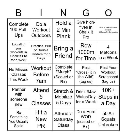 CrossFit Coronado May 2026 Bingo!! Bingo Card