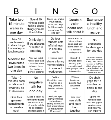 Wellness BINGO Card