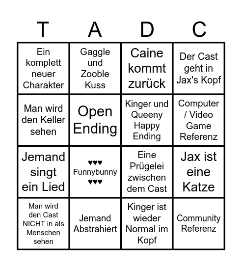 TADC The Last Act Bingo Card