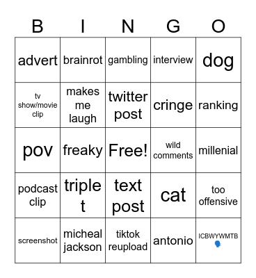 Instagram reels bingo Card