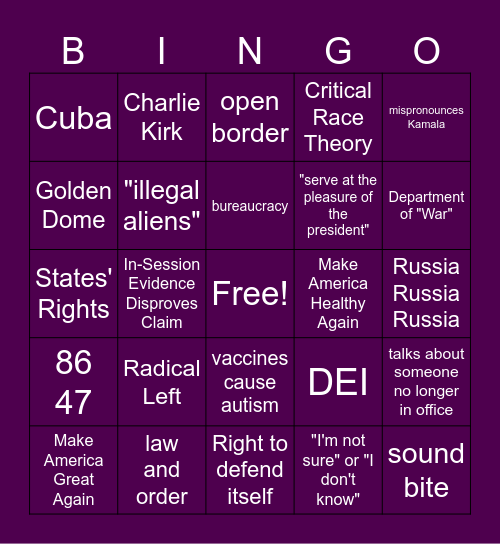 47th Admin Bingo Card