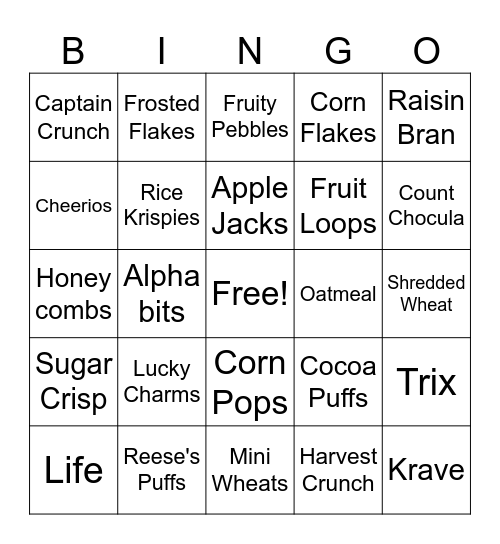 Cereal Bingo Card
