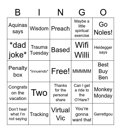 C1 Bingo Card