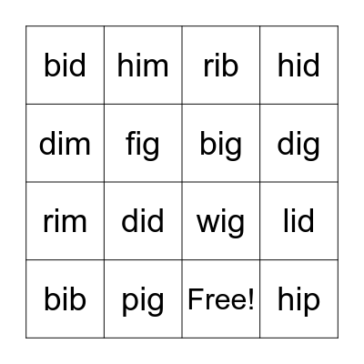 SHORT I BINGO Card