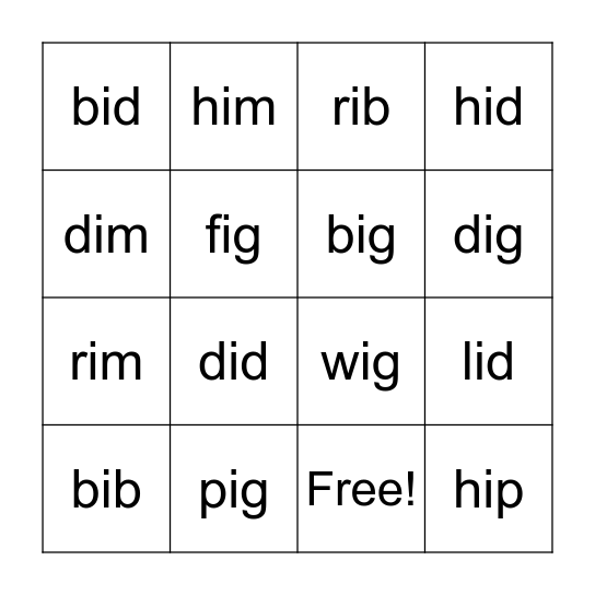 SHORT I BINGO Card