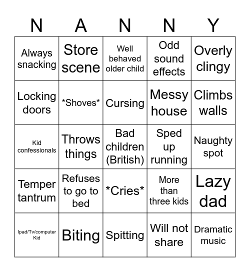 Supernanny Bingo Card