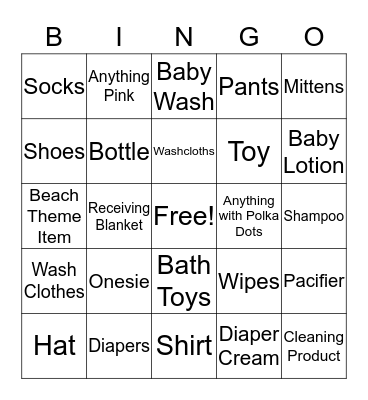 Baby Shower Bingo Card
