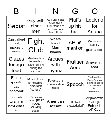 ANDREW CARD Bingo Card
