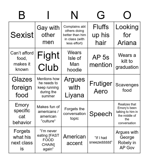 ANDREW CARD Bingo Card