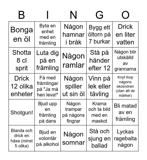 Valborgsbingo Card